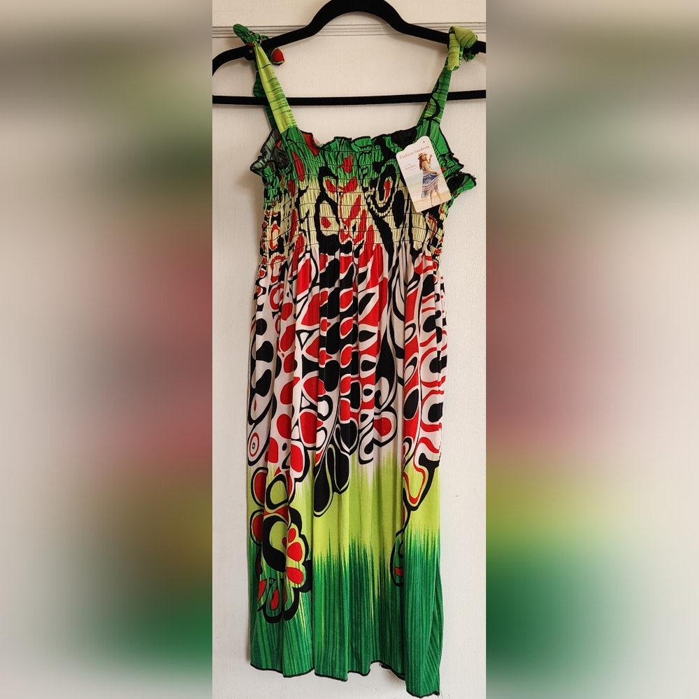 WinWin Light Green Multi Colored Sundress Fits S-M